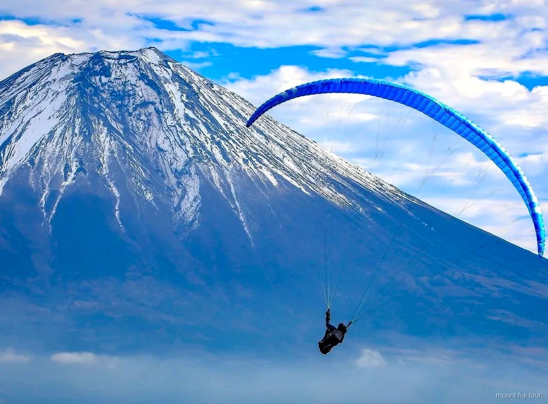 Vue aérienne du Mont Fuji pendant un vol en parapente biplace